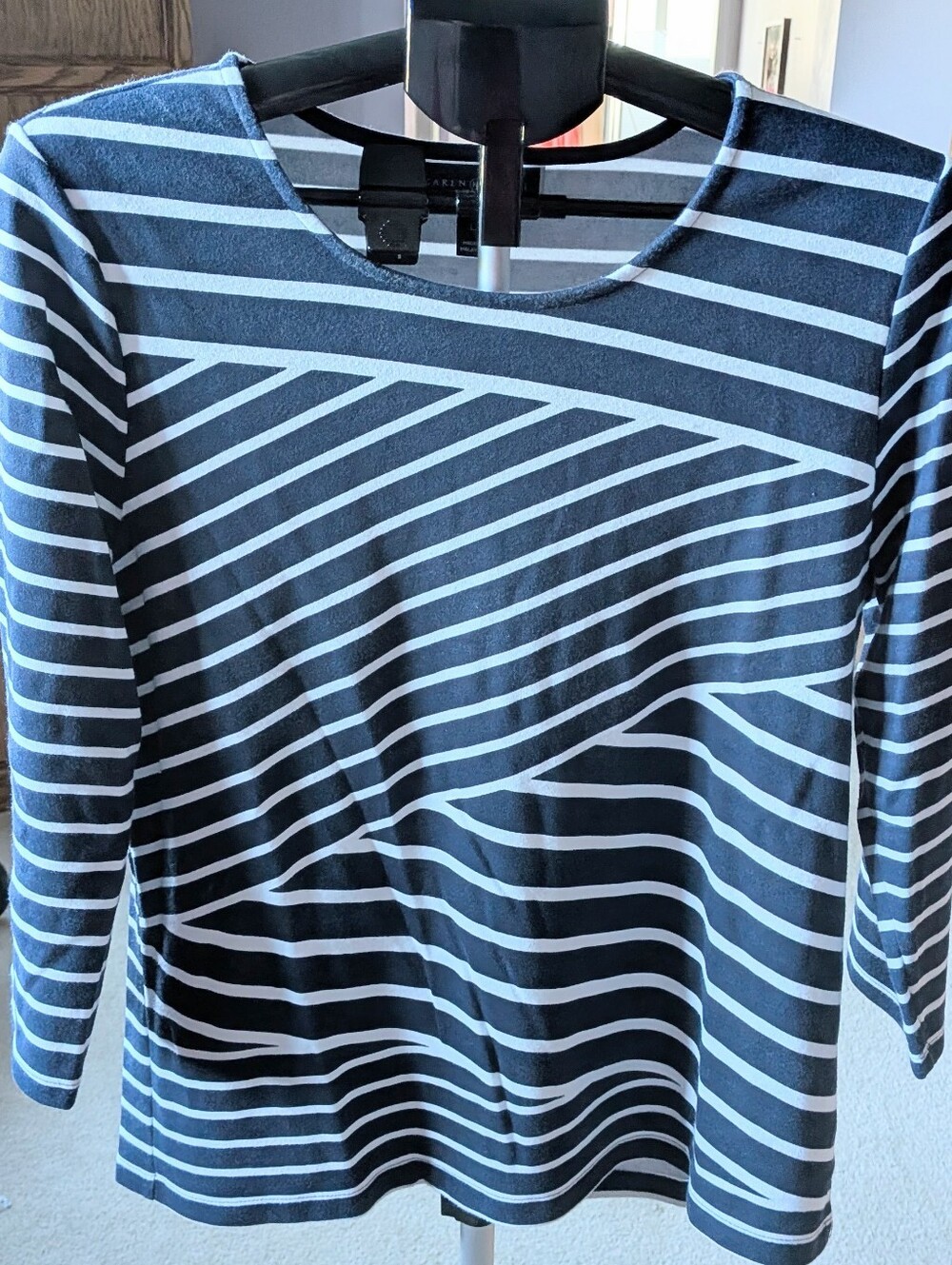 Karen Scott Navy & White Striped Long Sleeve Tee